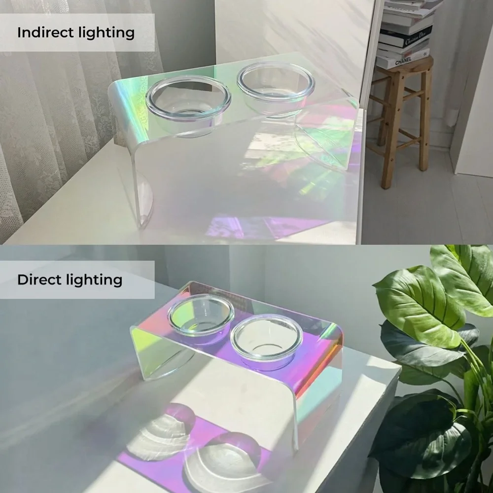 KAMANG HOLOGRAPHIC PET GLASS BOWL FEEDER FOR CATS & DOGS